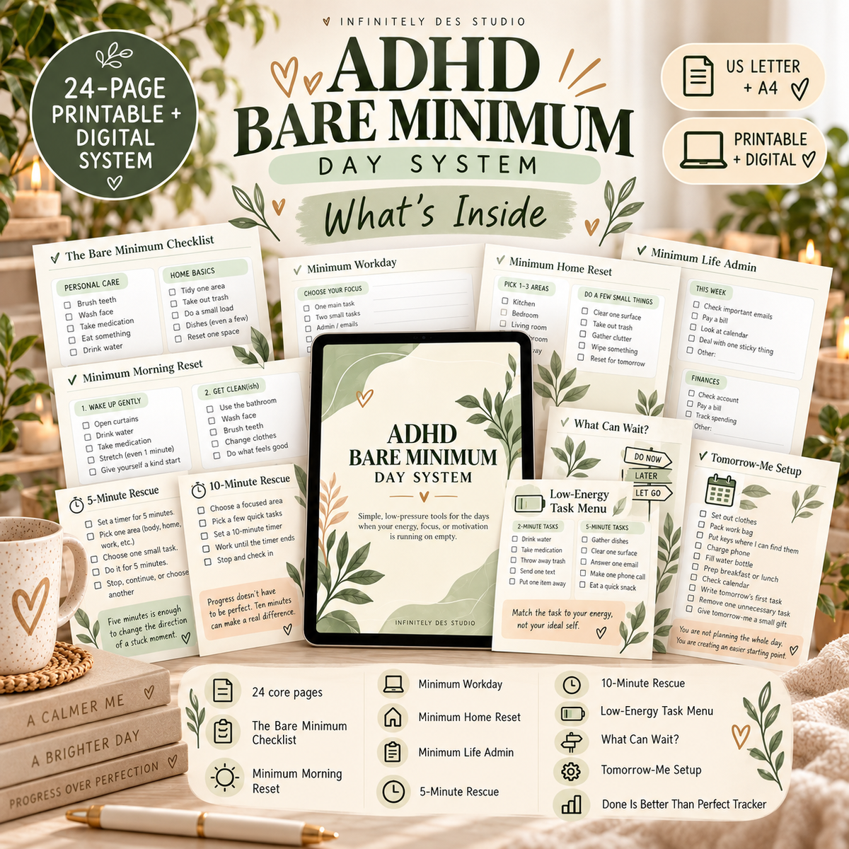 ADHD Bare Minimum Day System what's inside mockup