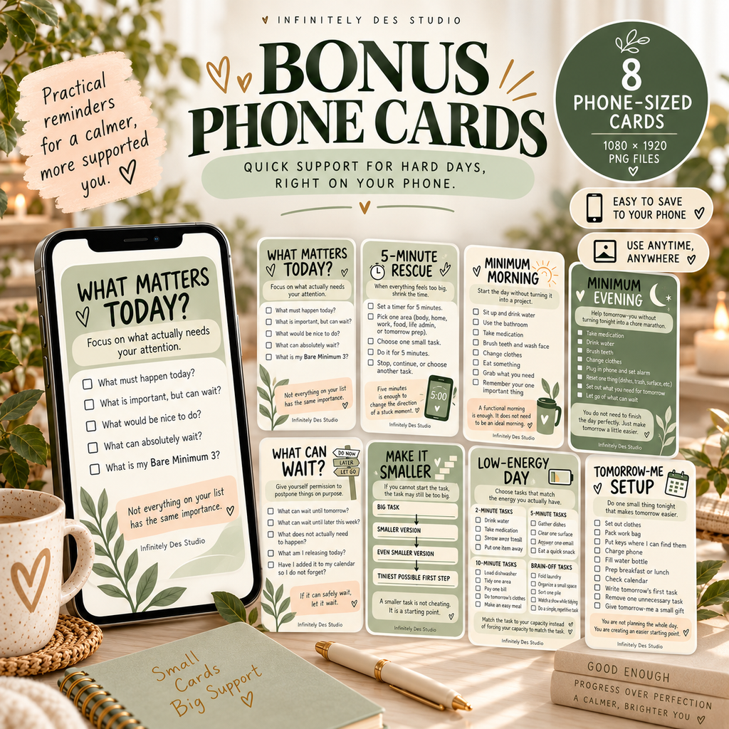 ADHD Bare Minimum Day System bonus phone cards mockup