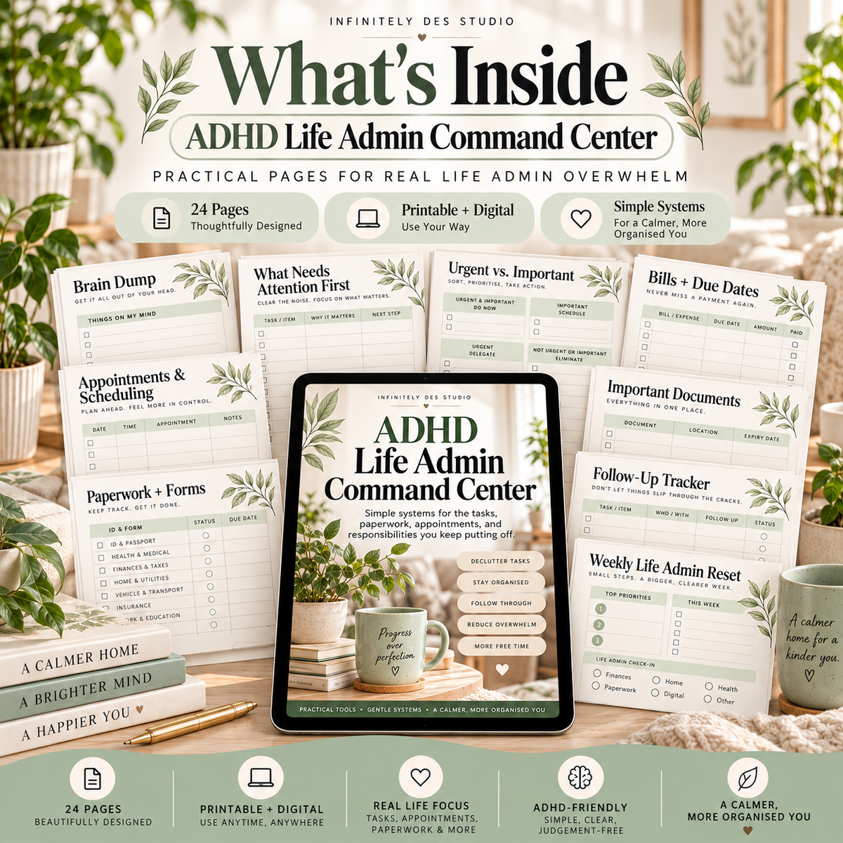 ADHD Life Admin Command Center what's inside mockup