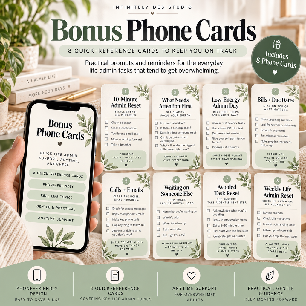 ADHD Life Admin Command Center bonus phone cards mockup