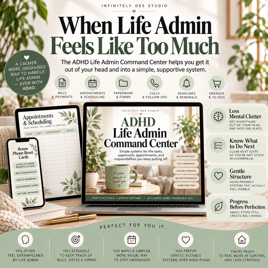 ADHD Life Admin Command Center benefits mockup for overwhelmed adults
