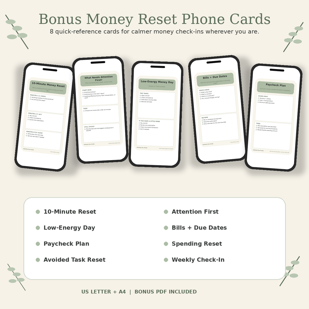 ADHD Money Reset System bonus phone cards mockup