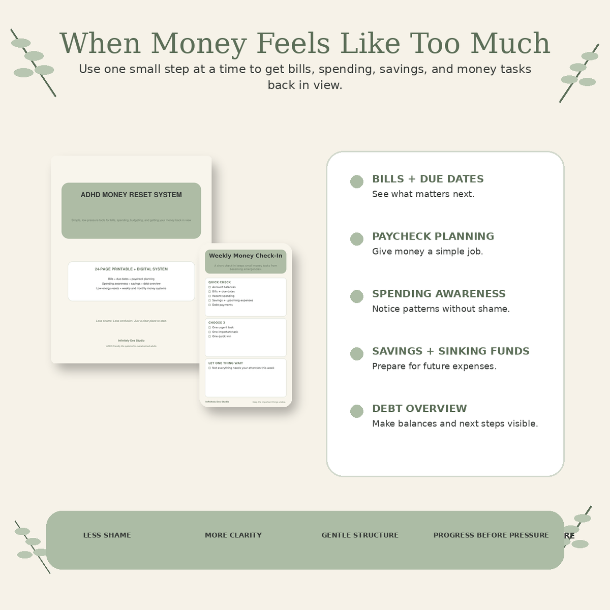 ADHD Money Reset System benefits mockup for overwhelmed adults