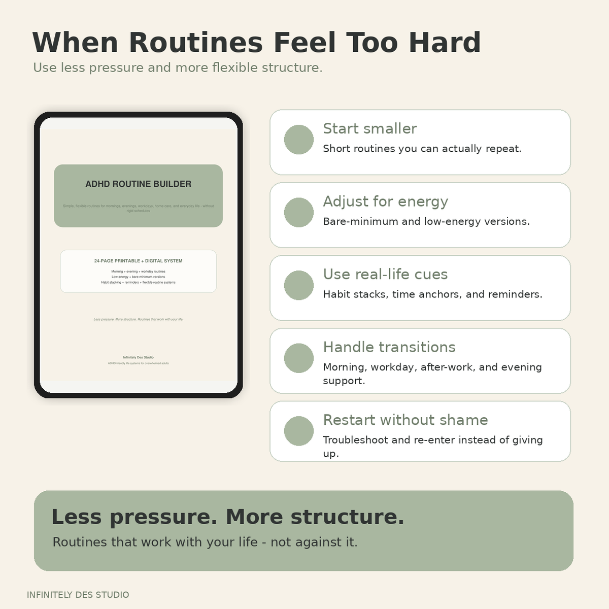 ADHD Routine Builder benefits mockup for overwhelmed adults