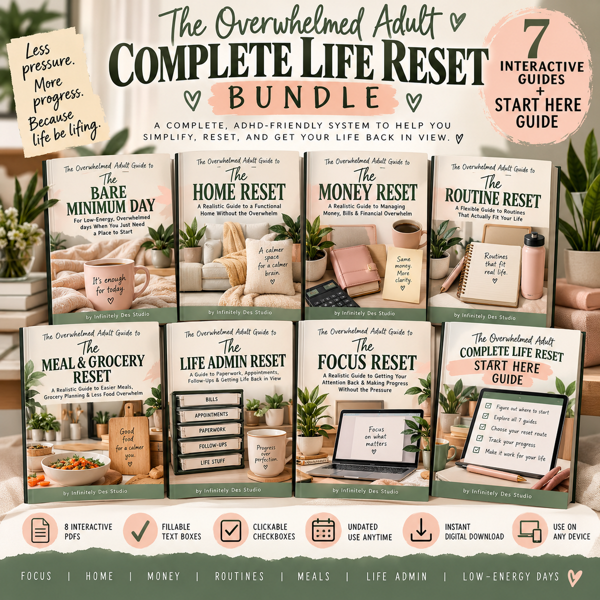 The Overwhelmed Adult Complete Life Reset Bundle alternate promotional cover showing all guides