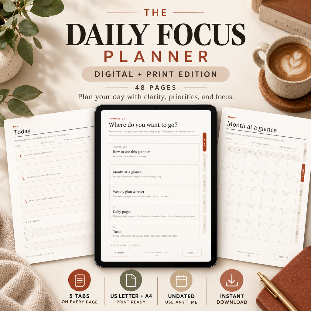 The Daily Focus Planner digital and print edition cover mockup