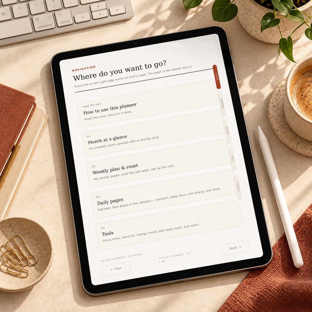 The Daily Focus Planner digital navigation tablet mockup