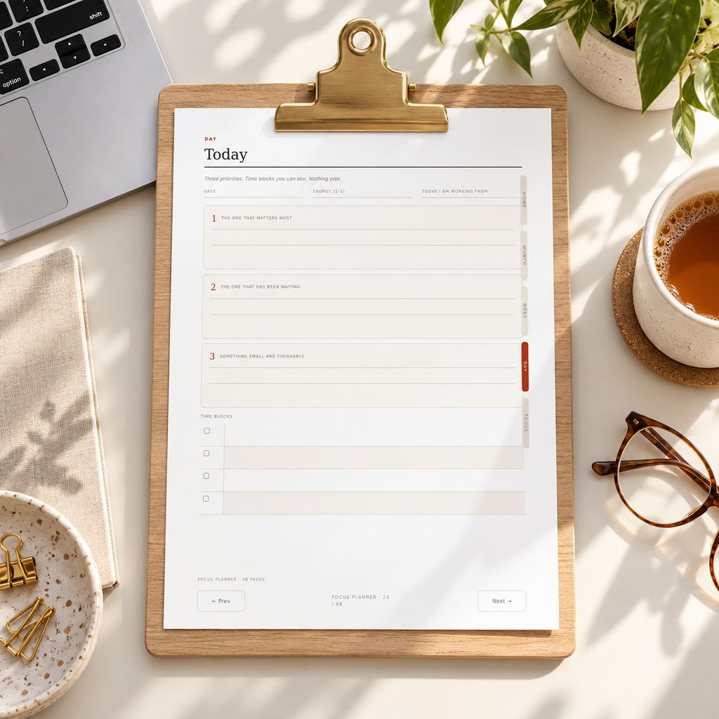 The Daily Focus Planner daily focus page clipboard mockup