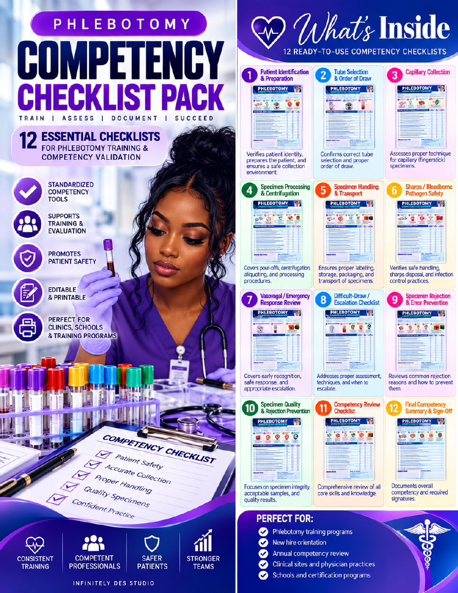 Phlebotomy Competency Checklist Pack cover and contents overview