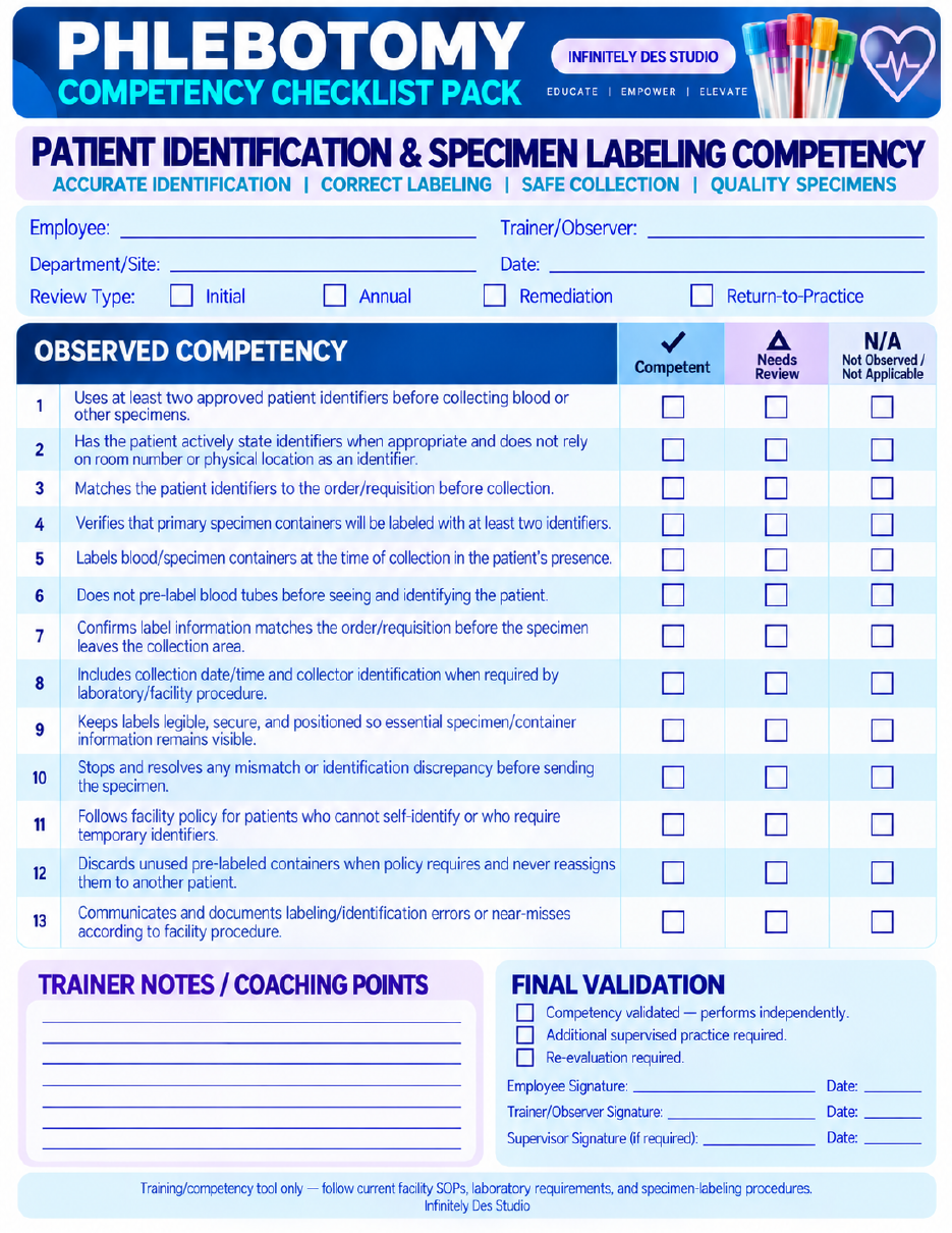 Patient Identification and Specimen Labeling Competency checklist preview