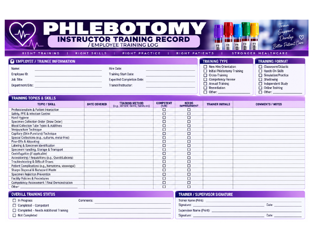 Instructor Training Record printable form preview