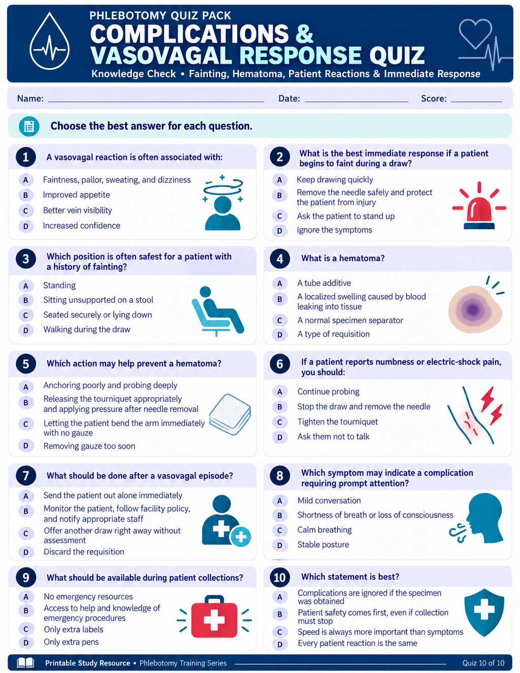 Patient Identification and Safety quiz printable preview