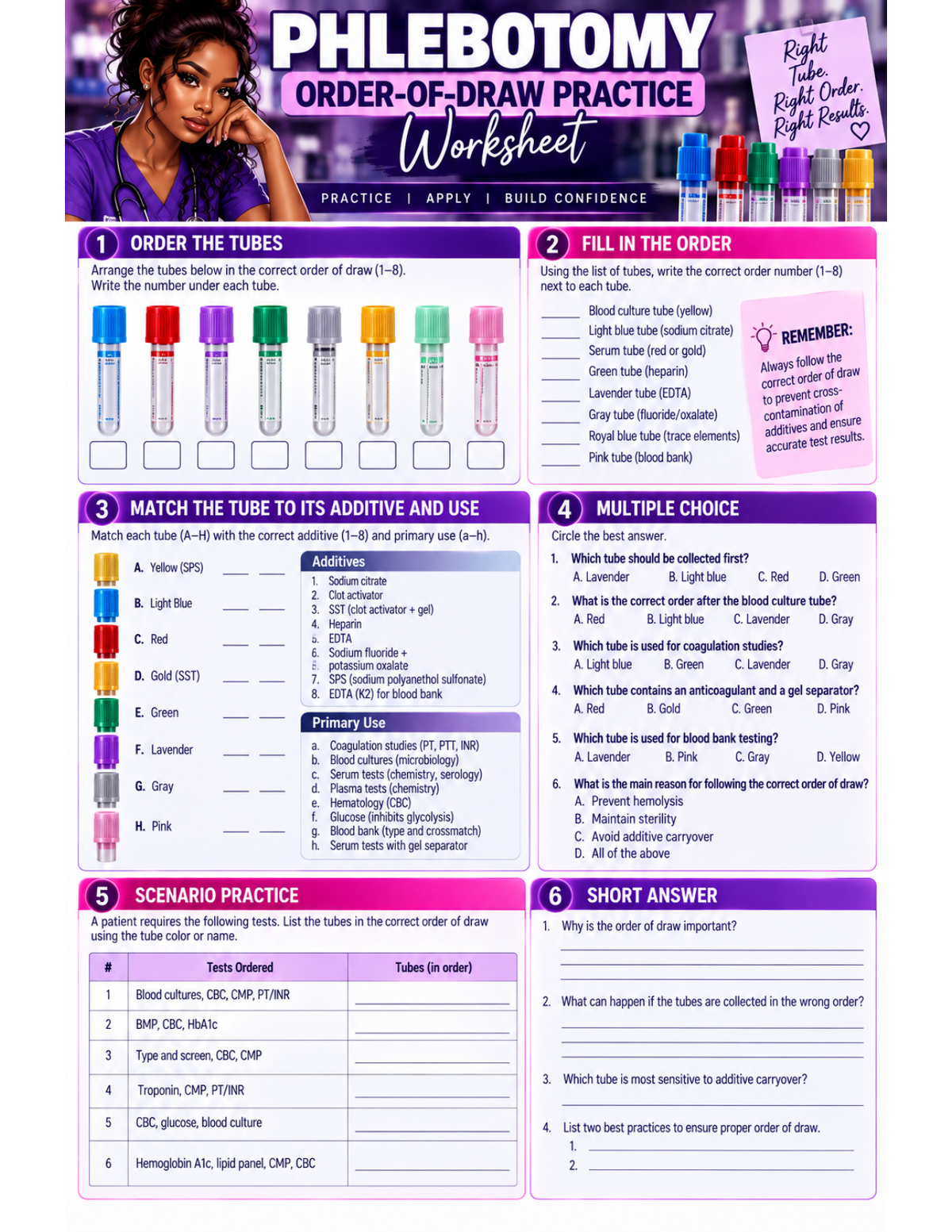 Order of Draw practice worksheet preview